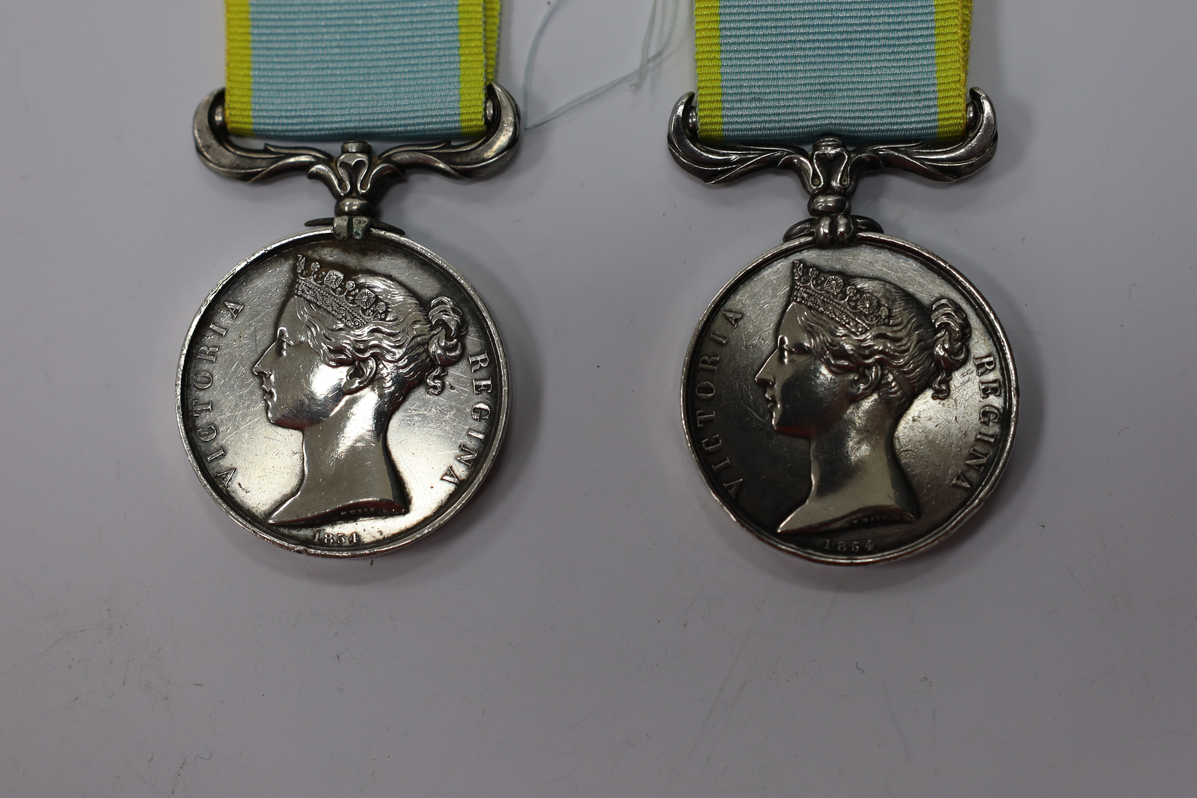 Two Crimea medals, one with Inkermann clasp, both unnamed as issued